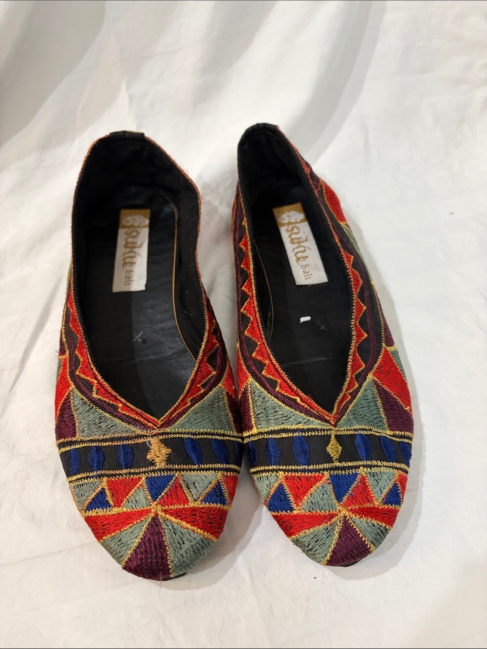 Hand-Embroidered Multicolor Geometric Flats -